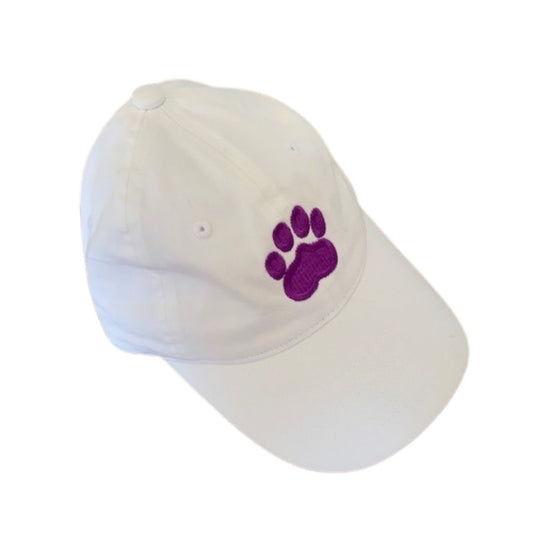 Paw Print Hat, White/Purple
