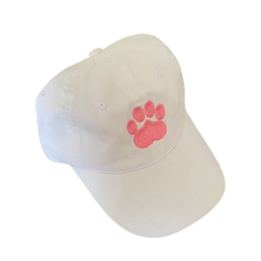 Paw Print Hat, White/pink